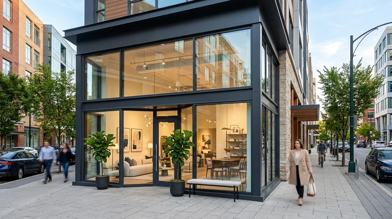 Façade d'un magasin d'aménagement intérieur en zone commerciale dans le Jura