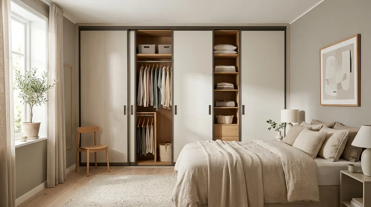 Dressing sur mesure avec portes coulissantes dans une chambre lumineuse