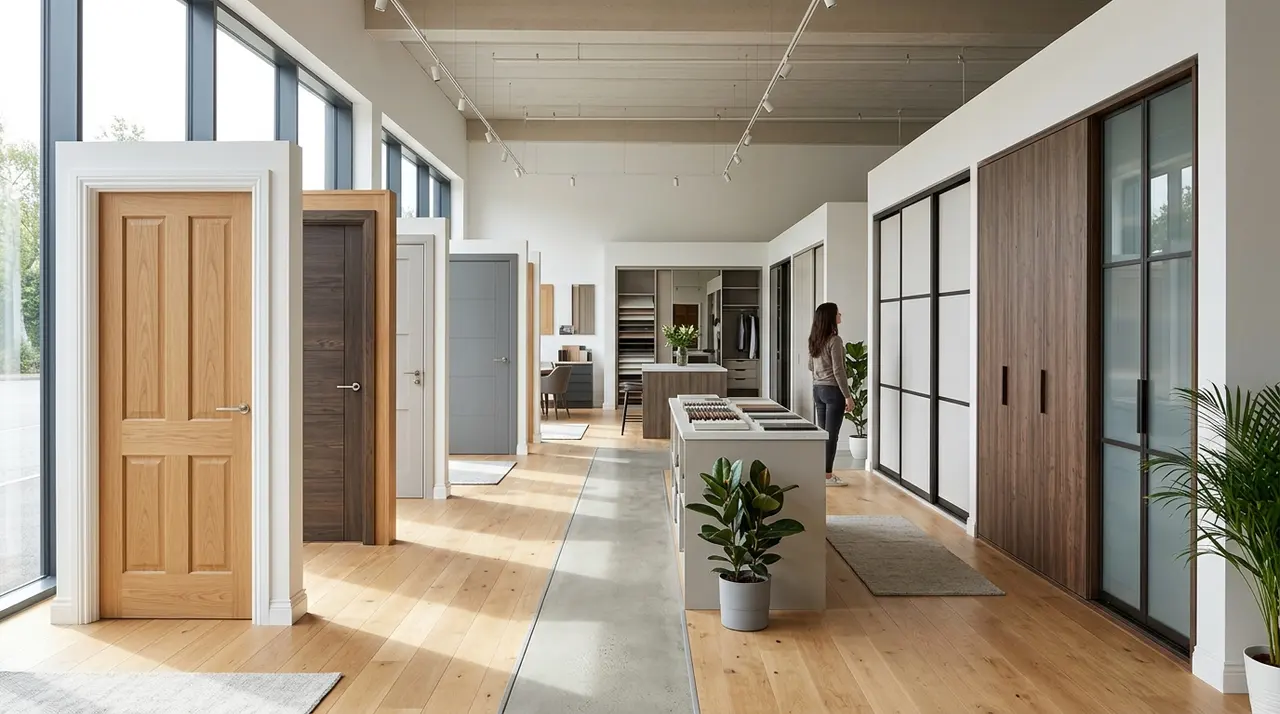 Showroom de menuiseries et portes de placard en zone commerciale
