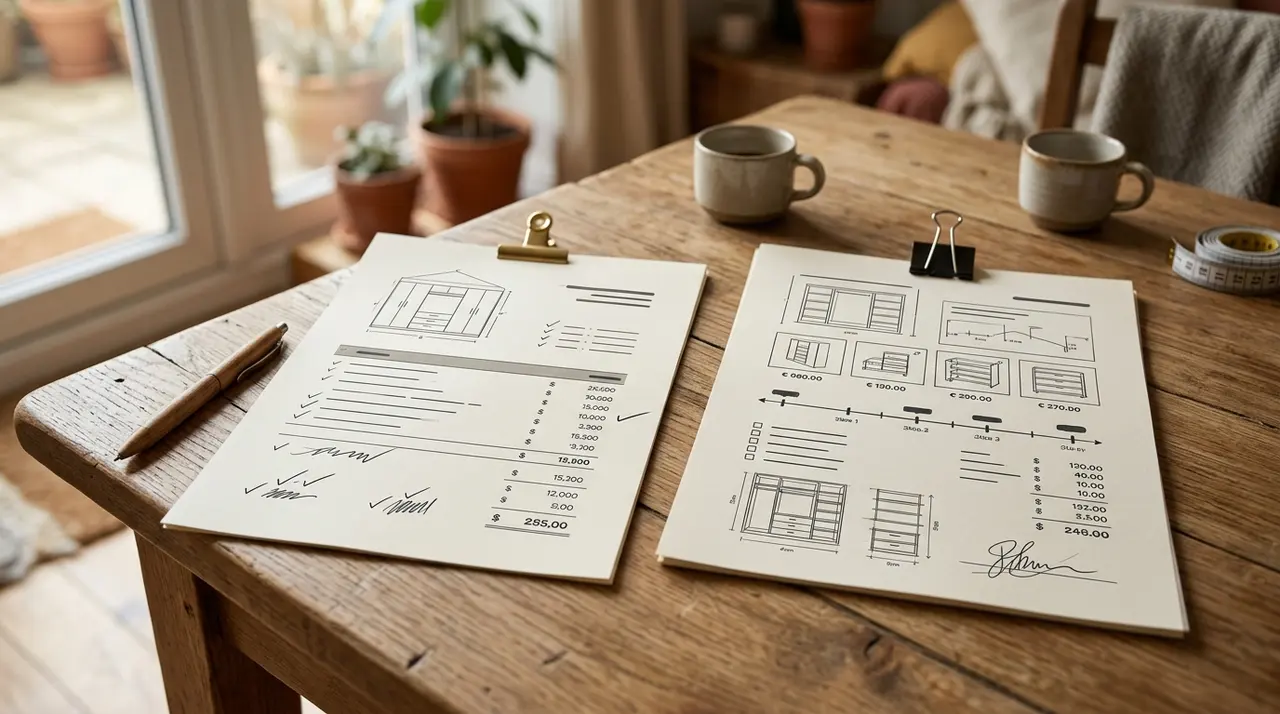 Comparaison de deux devis de placard sur mesure posés côte à côte sur une table