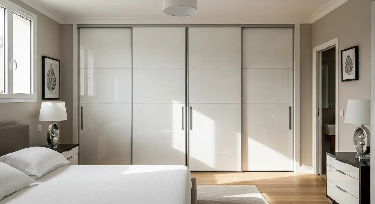 Dressing sur mesure avec portes coulissantes blanches dans une chambre moderne