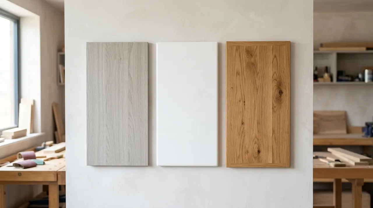 Comparaison de matériaux pour placard sur mesure : mélaminé, MDF laqué et bois massif